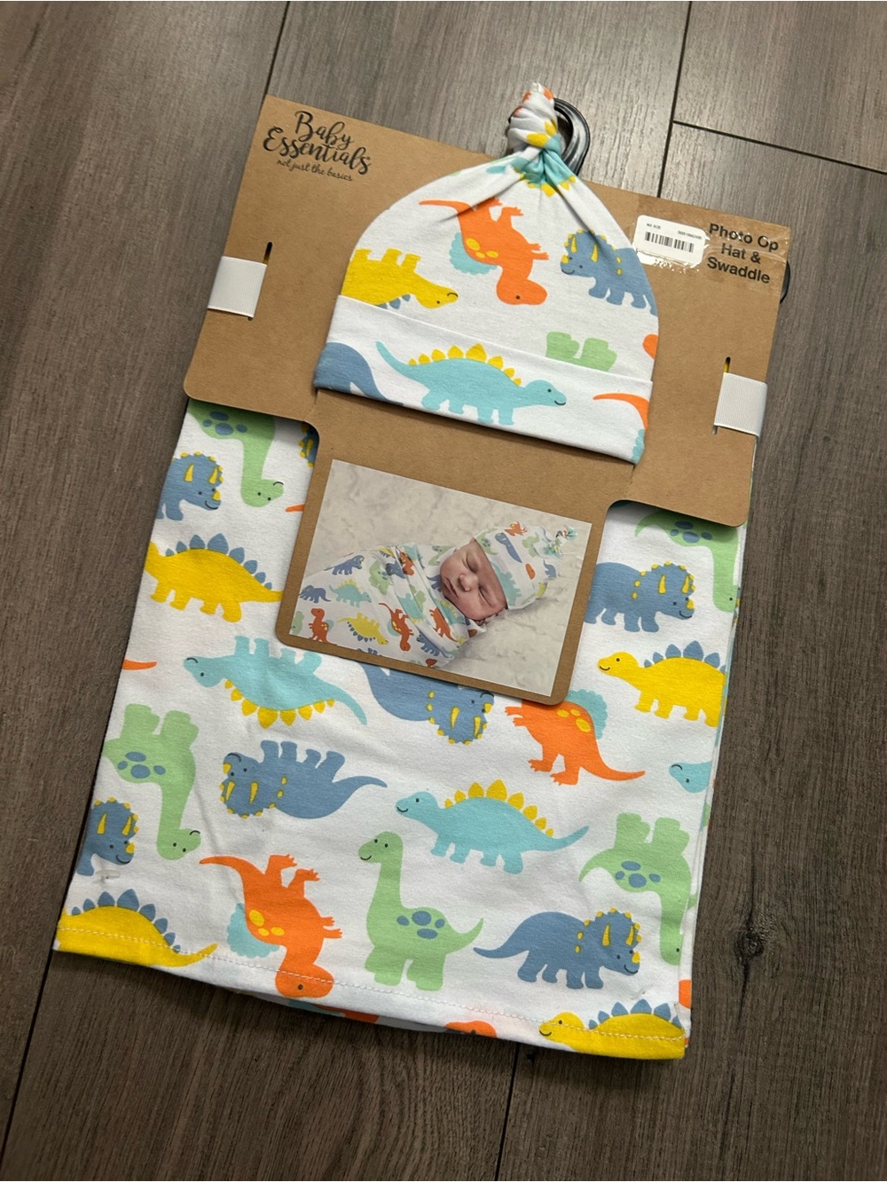 Baby Essentials Dino Print Hat & Swaddle - Multicolor